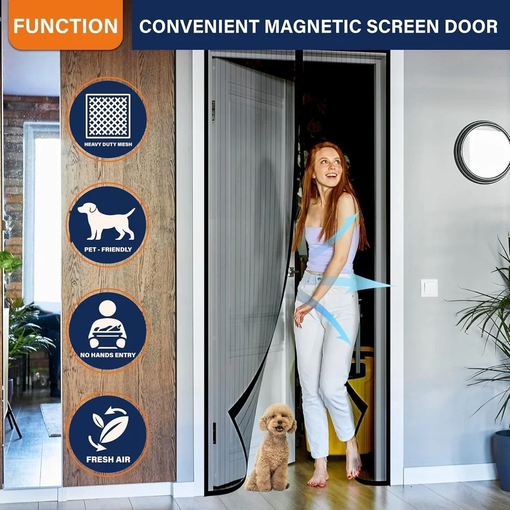 Mesh White Screen with Magnetic Closure Keeps Bugs Out Let Breeze Heavy Duty Pet